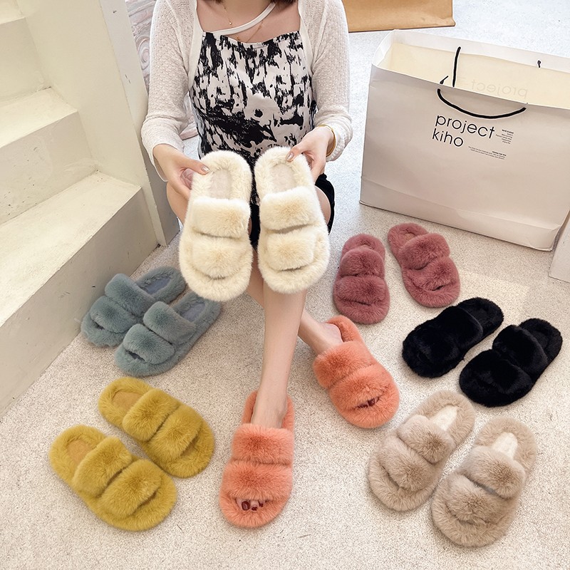 2023 Autumn/Winter New Plush Slippers for Women, Home Warmth Cotton Slippers, Casual and Fashionable, Outerwear Plush Slippers for Women
