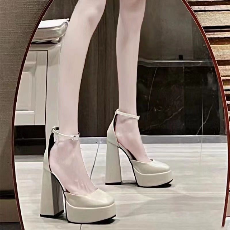 Mary Jane Thick Heels Women's 2025 New Fairy Style Waterproof Platform French Square Head One Button Strap Single Shoes Mary Jane Thick Heels Women's 2025 New Fairy Style Waterproof Platform French Square Head One Button Strap Single Shoes