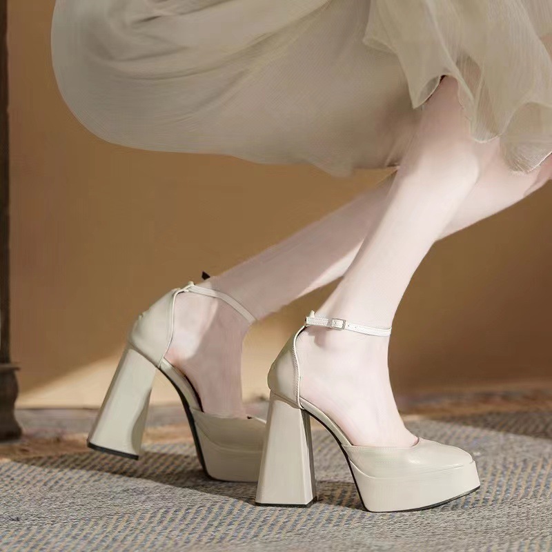 Mary Jane Thick Heels Women's 2025 New Fairy Style Waterproof Platform French Square Head One Button Strap Single Shoes Mary Jane Thick Heels Women's 2025 New Fairy Style Waterproof Platform French Square Head One Button Strap Single Shoes