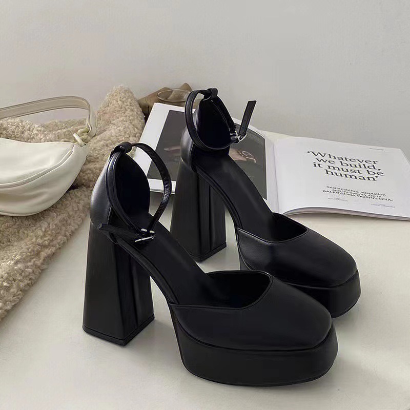 Mary Jane Thick Heels Women's 2025 New Fairy Style Waterproof Platform French Square Head One Button Strap Single Shoes Mary Jane Thick Heels Women's 2025 New Fairy Style Waterproof Platform French Square Head One Button Strap Single Shoes
