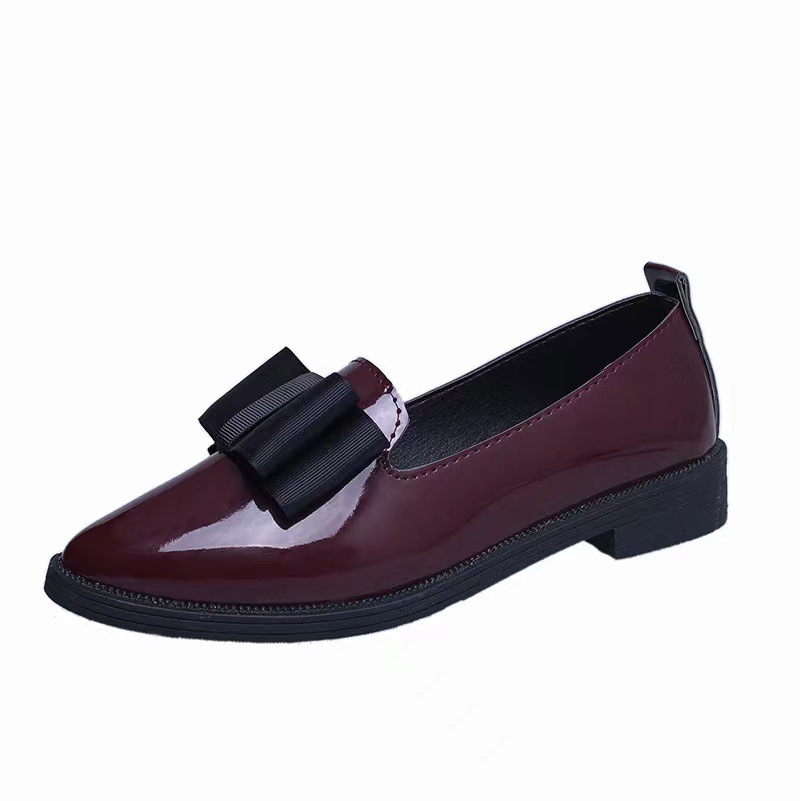 Spring Korean version bow pointed casual low top single shoes for women, flat bottomed shallow mouth simple slip on commuting women's leather shoes Spring Korean version bow pointed casual low top single shoes for women, flat bottomed shallow mouth simple slip on commuting women's leather shoes