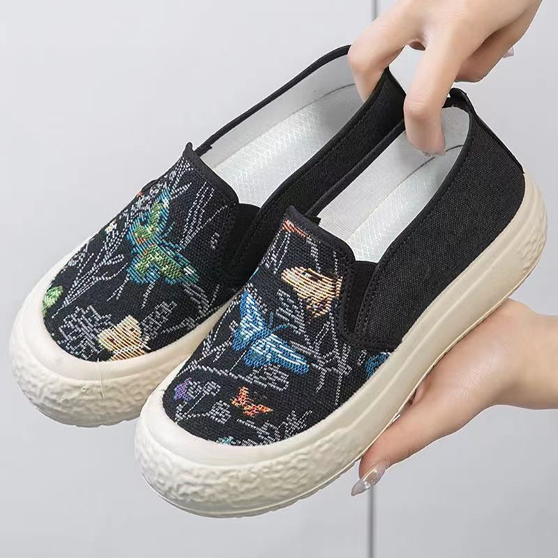 New Canvas Shoes for Women in Summer, Chinese Style, Casual, One Step Shoes, Fashionable and Versatile, Lazy Fisherman's Shoes