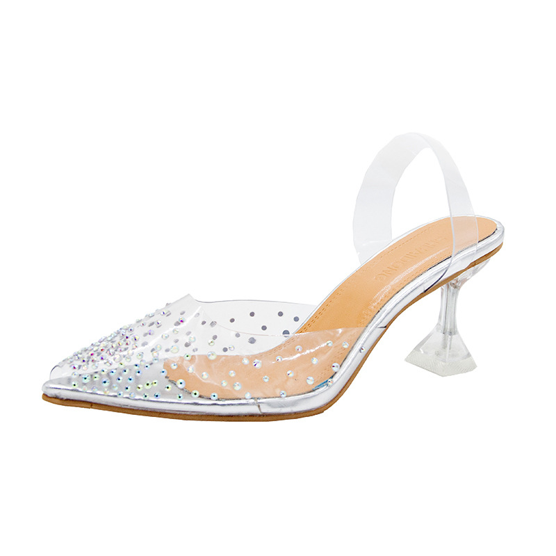 European and American plus size transparent high-heeled sandals for women wearing high heels with rhinestones, fishmouth shoes, slim high heels, and crystal shoes European and American plus size transparent high-heeled sandals for women wearing high heels with rhinestones, fishmouth shoes, slim high heels, and crystal shoes