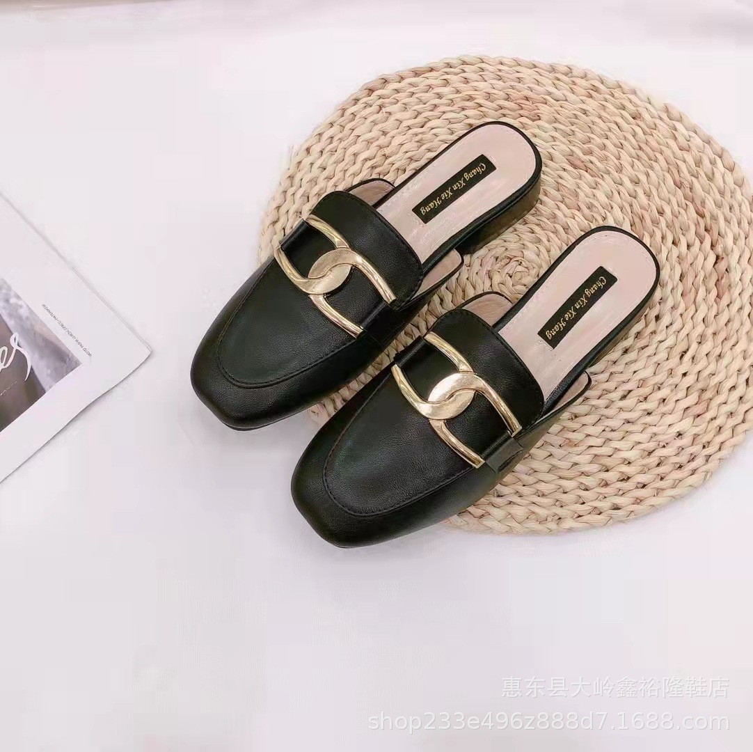 2022 new fashion Korean version autumn and winter flat shoes with half toe cap, half flip flops, half flip flops