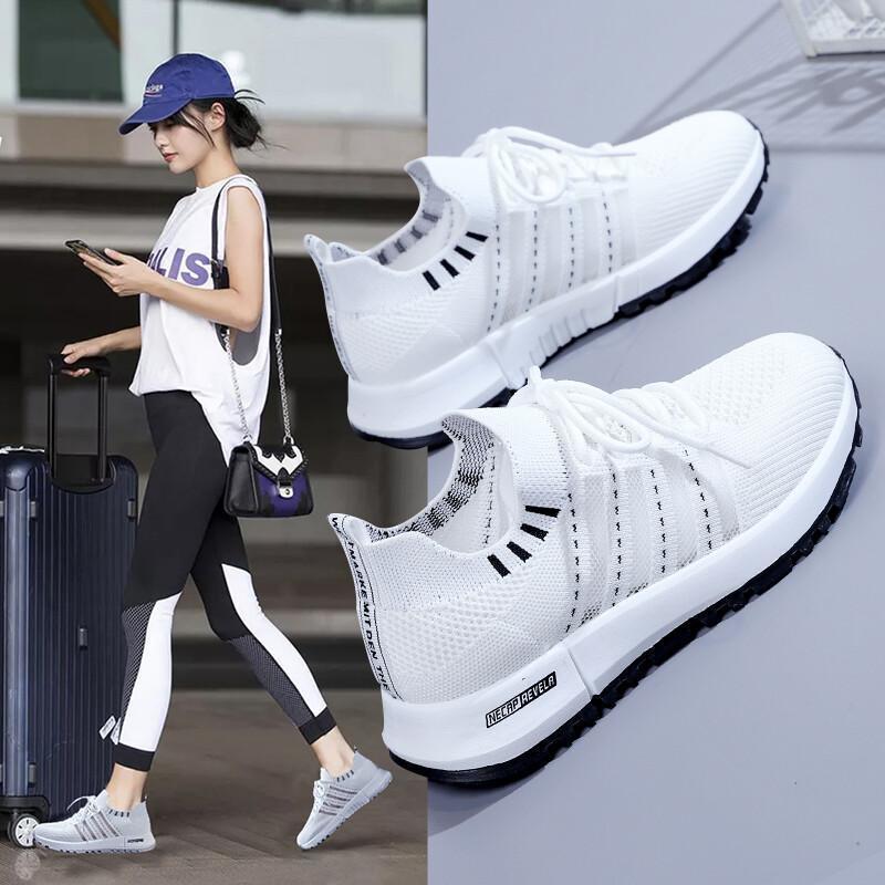 Cross border new summer women's shoes, fashionable casual shoes, children's flying woven sports shoes, women's white shoes, lightweight student shoes