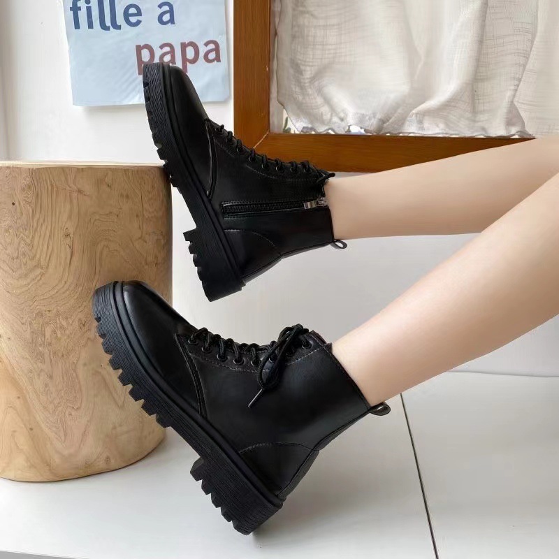 Martin boots for women 2024 new product European and American women British style black height increasing short boots for foreign trade wholesale Martin boots for women 2024 new product European and American women British style black height increasing short boots for foreign trade wholesale