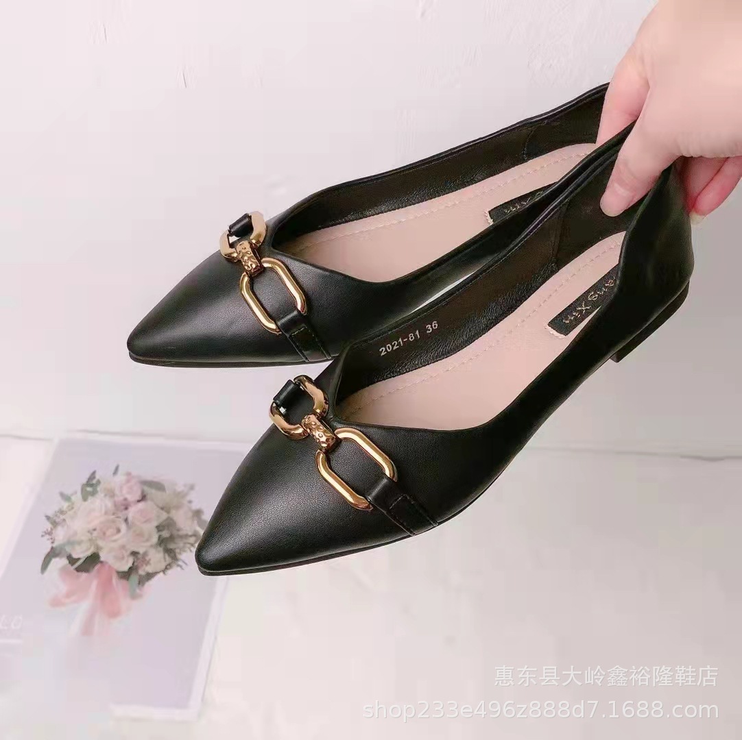 Flat shoes for women 2022 spring new item metal buckle retro versatile pointed single shoes for women Flat shoes for women 2022 spring new item metal buckle retro versatile pointed single shoes for women