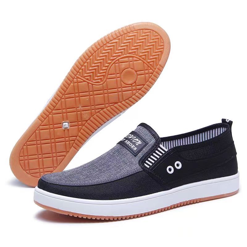 Autumn single shoe breathable canvas shoes men's one foot lazy shoes spring summer old Beijing cloth shoes soft sole anti slip low cut
