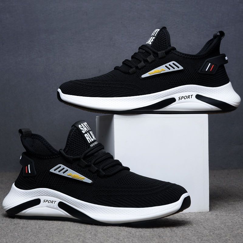 Cross border men's casual shoes, fly woven sports shoes, men's lace up breathable men's shoes, comfortable soft soled mesh sneakers, light and trendy
