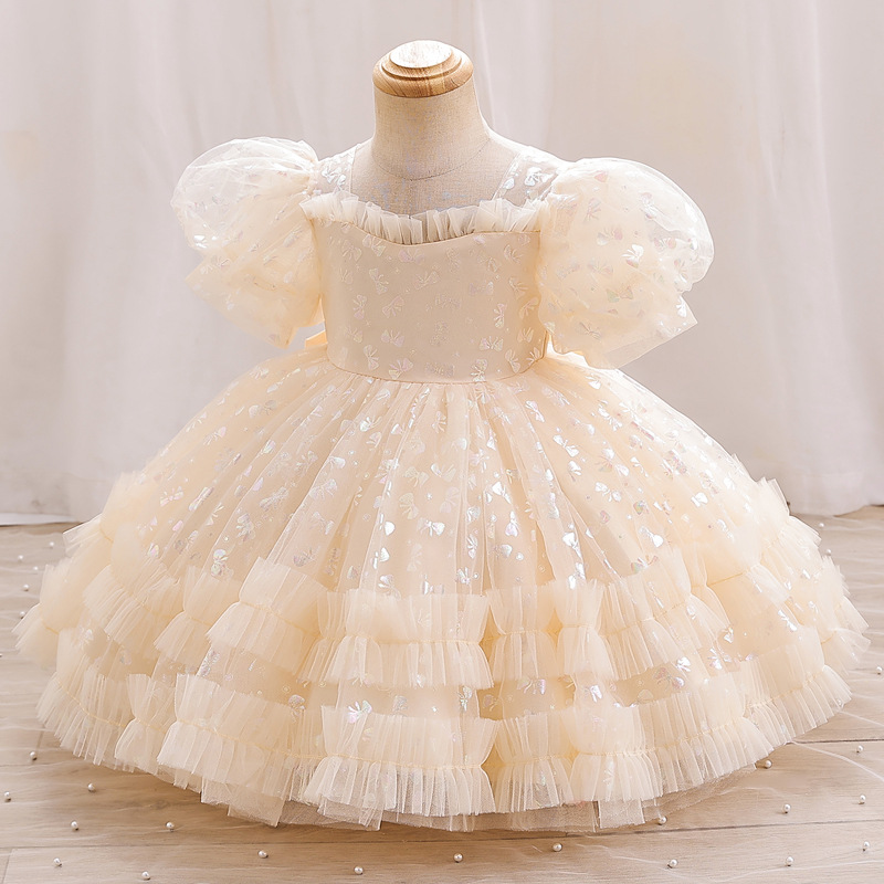 European and American baby girl's one year old dress, new princess dress, girl's birthday party wedding dress, children's fluffy dress