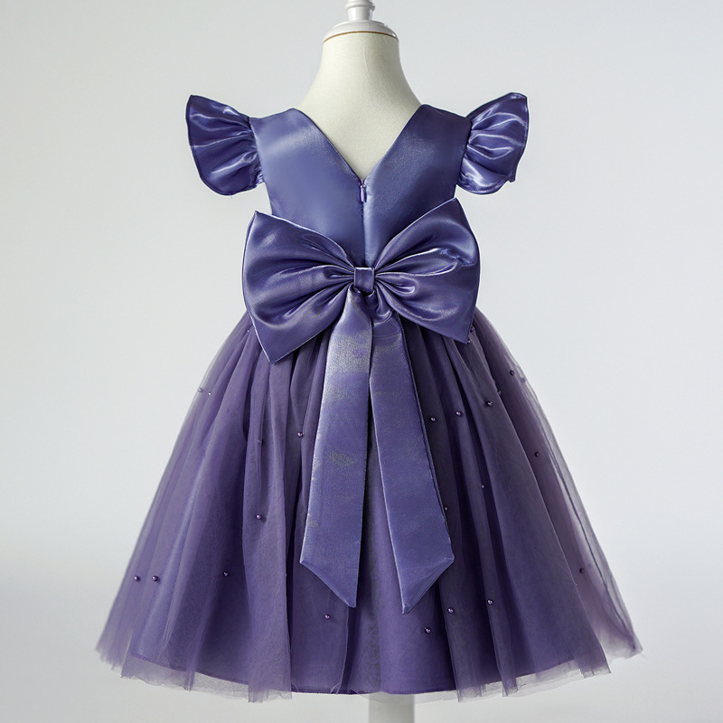 Cross border children's wedding dress, summer dress, flower girl, little fly sleeve, princess dress, little girl's birthday party, host performance dress