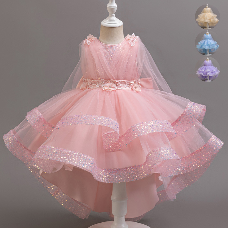 Cross border children's dress sequined fluffy princess dress summer European and American girl birthday piano performance children's dress