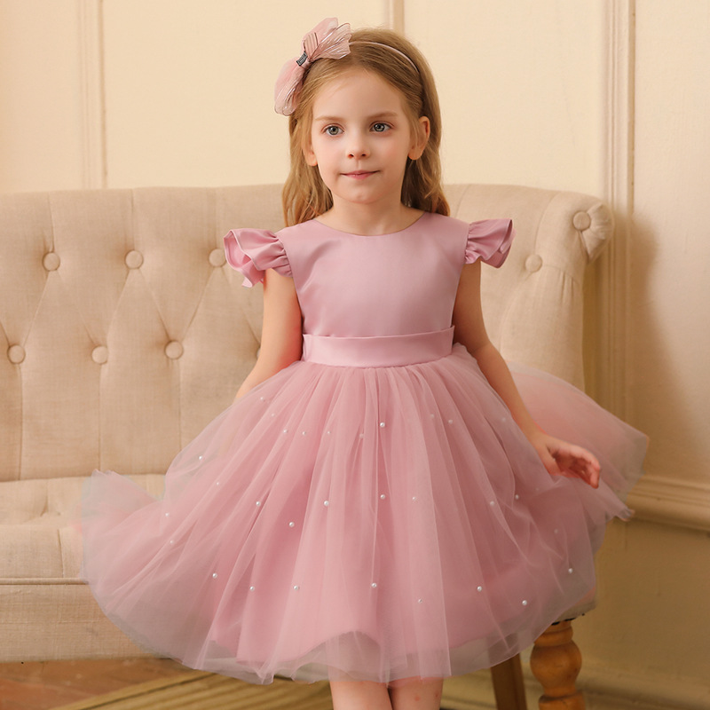 Cross border hot selling foreign trade girls' ins mesh dress dress 3-8-year-old flower girl flying sleeve princess dress children's dress