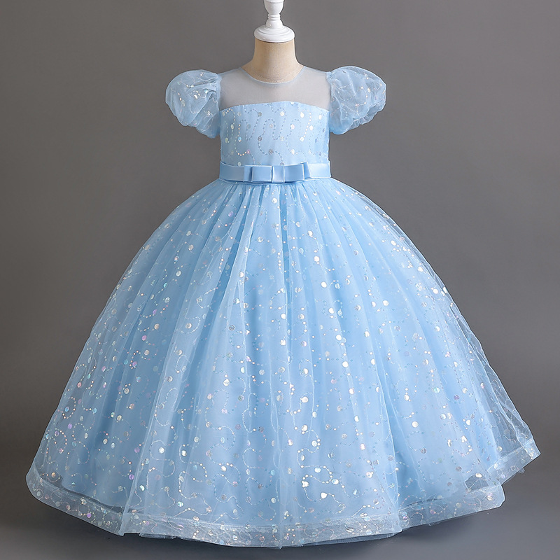 New European and American children's dress, bubble sleeve princess dress, girls' wedding dress, fluffy dress, flower girl piano performance dress