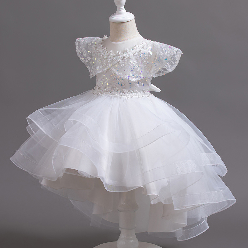 European and American flower girl princess dress, new high-end dress for girls, fluffy dress, trailing wedding dress, runway show, piano performance dress