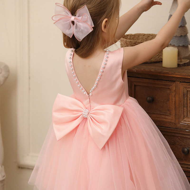 Cross border hot selling foreign trade girls' summer mesh skirt, children's backless bow princess skirt, children's dress