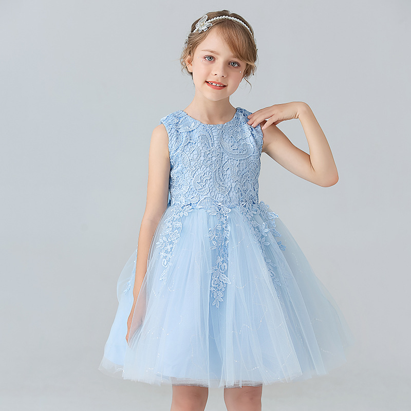 Girls' formal dress, princess dress, European and American flower girl sleeveless fluffy veil dress, children's runway show, piano performance, evening dress