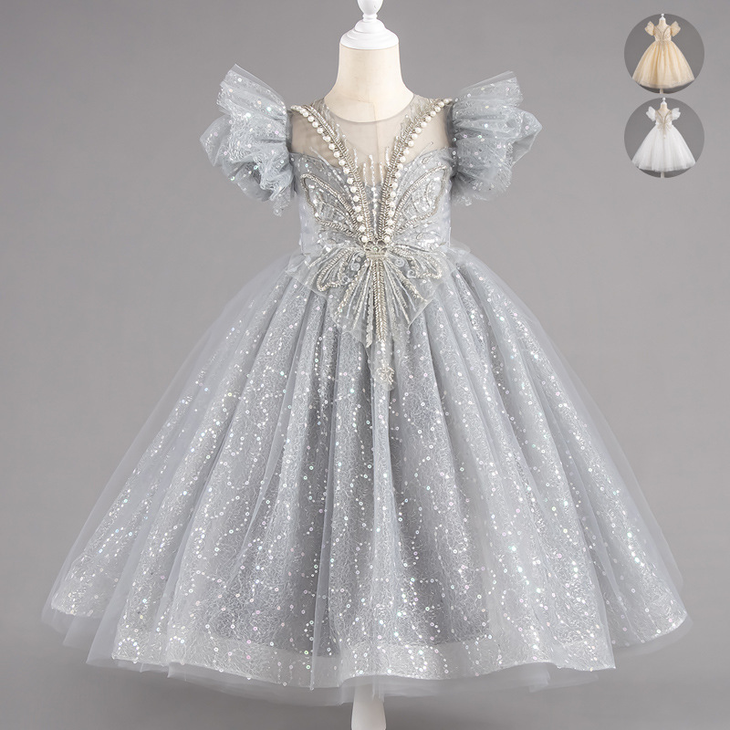 Foreign trade girls' princess dresses, high-end sequined puffy dresses, long dresses, flower girls' wedding dresses, banquet dresses, evening dresses, cross-border exclusive