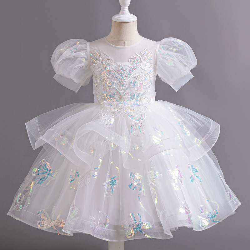 Girl's princess dress, stylish European and American flower girl wedding dress, fluffy dress, little girl's birthday party, children's performance costume