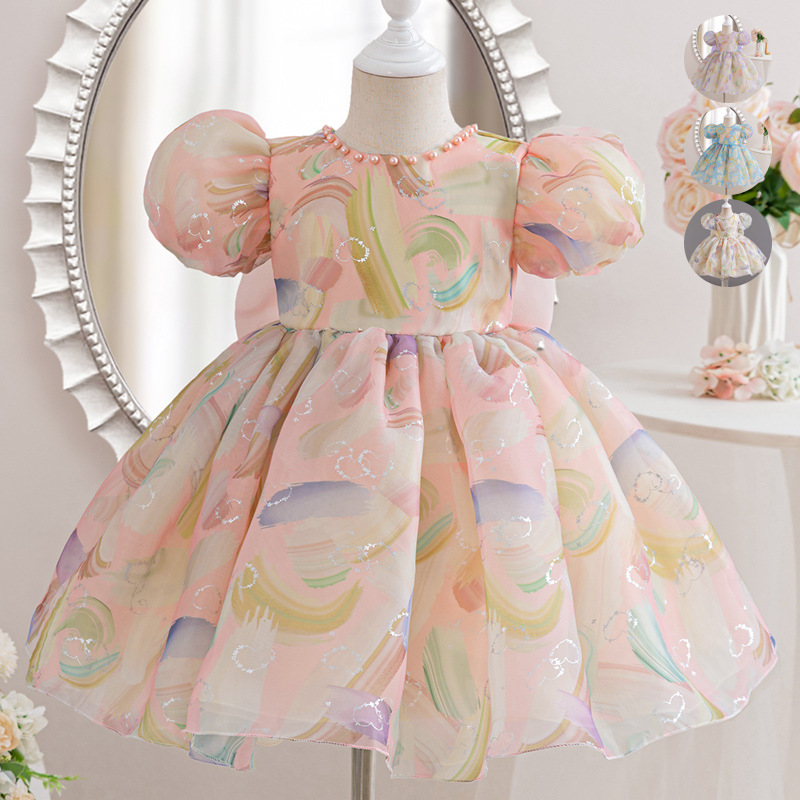 Children's princess dress, baby girl's one year old dress, summer dress, flower girl's wedding dress, kindergarten performance dress, fluffy dress