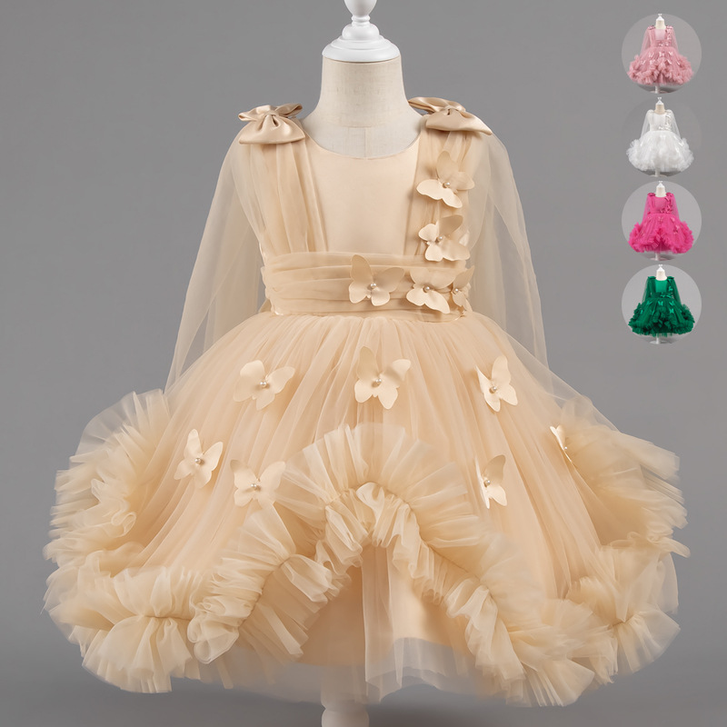 Cross border girls' fluffy gauze dress, summer flower girl birthday princess dress, wedding stage performance dress, dress