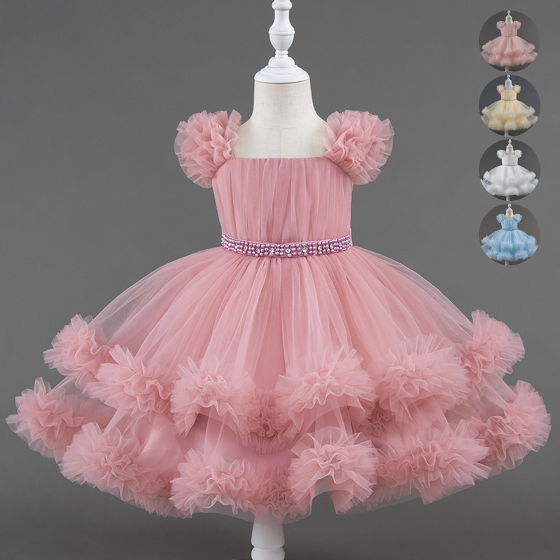 2025 New Foreign Trade Children's Dress, Baby Girl's Puffy Mesh Princess Dress, Flower Boy Birthday Piano Performance Dress