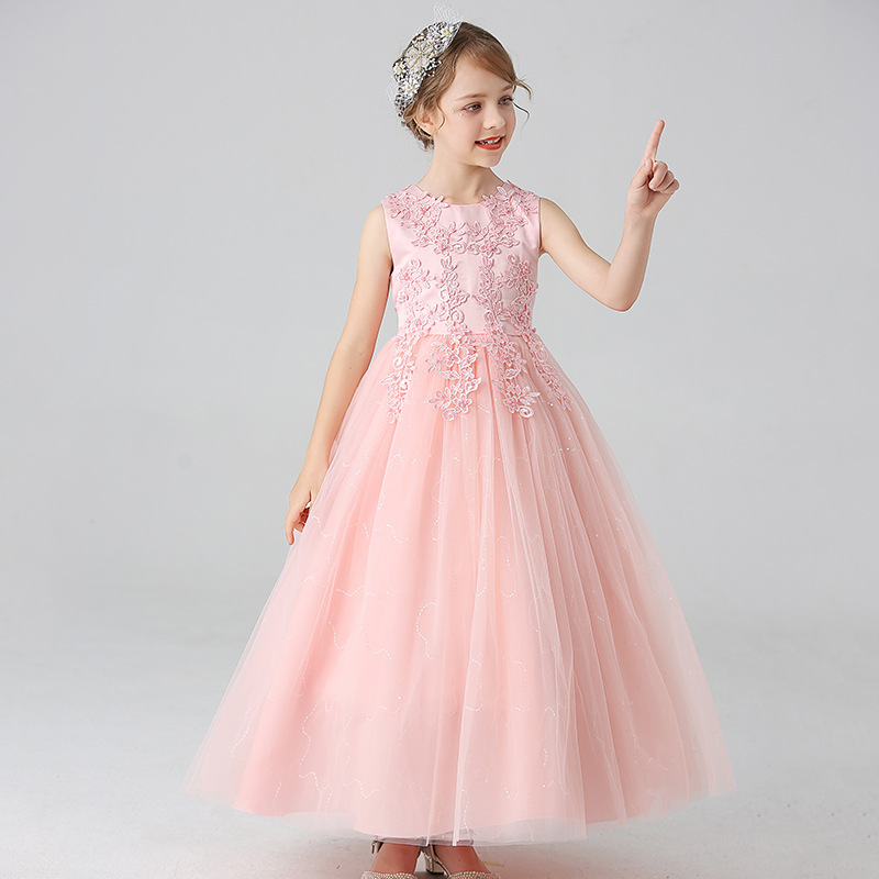 Cross border children's princess dress high-end dress European and American girls sleeveless fluffy wedding dress piano performance dress dress