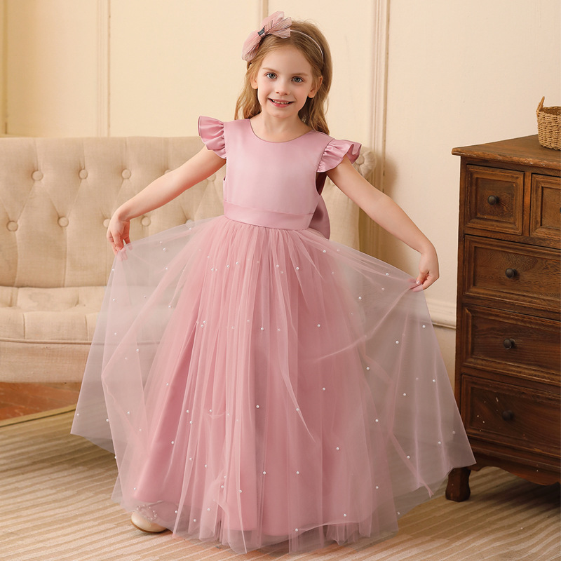 Amazon Children's Dress High end Bow Mesh Princess Dress Girls' Piano Performance Dress Pong Dress