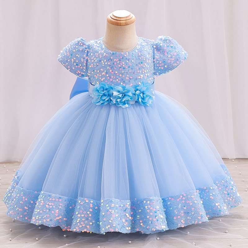 Cross border new girl baby one year old dress, baby flower princess dress, children's birthday party dress