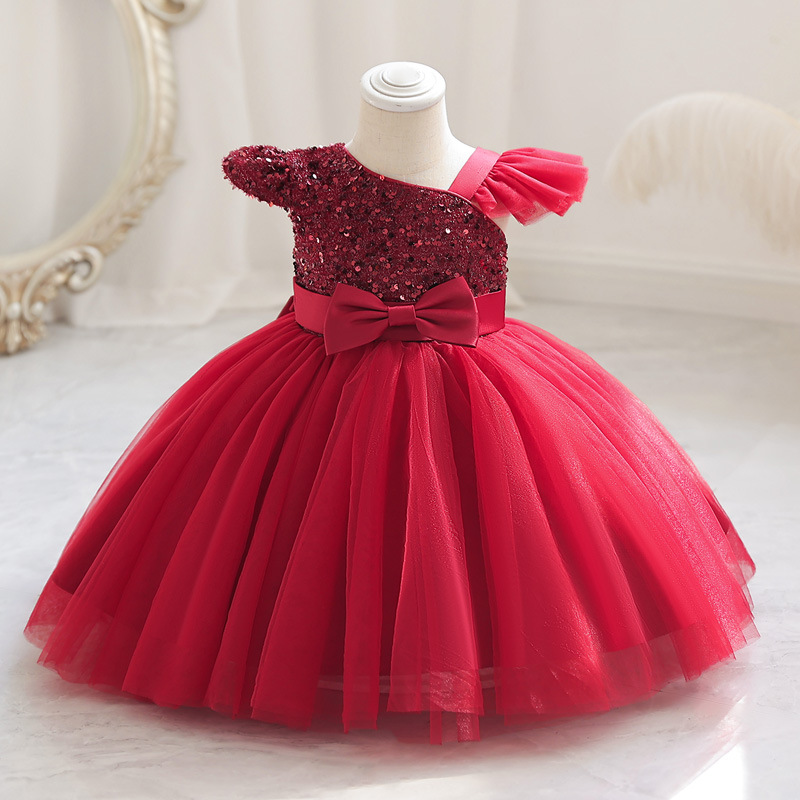 Children's first year dress, baby girl princess dress, high-end flower girl baby wedding dress, fluffy birthday dress, stylish