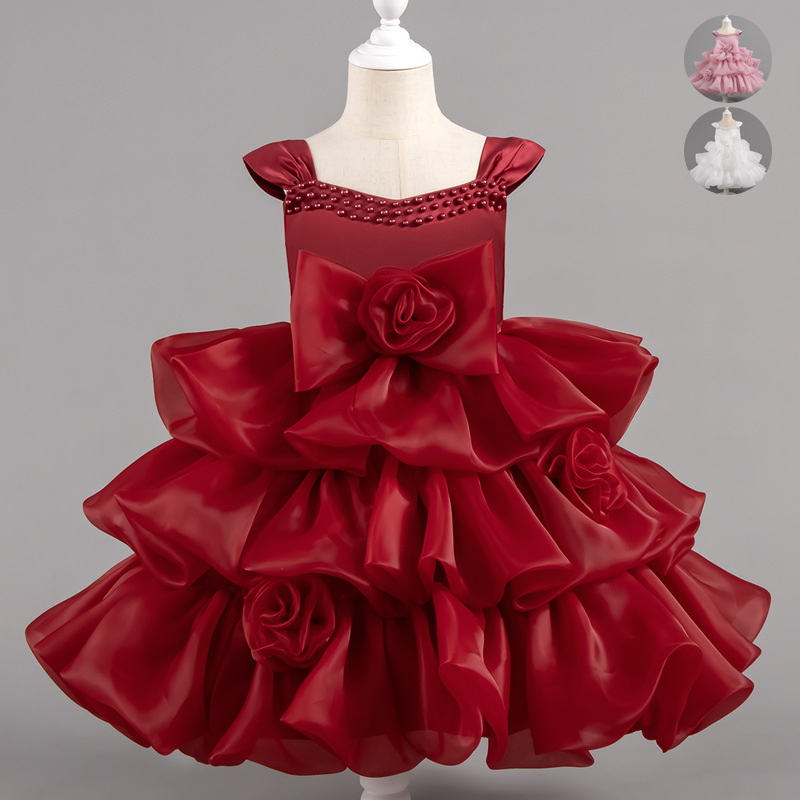 Cross border hot selling girls' dress princess dress fluffy cake dress little girl host piano performance dress dress