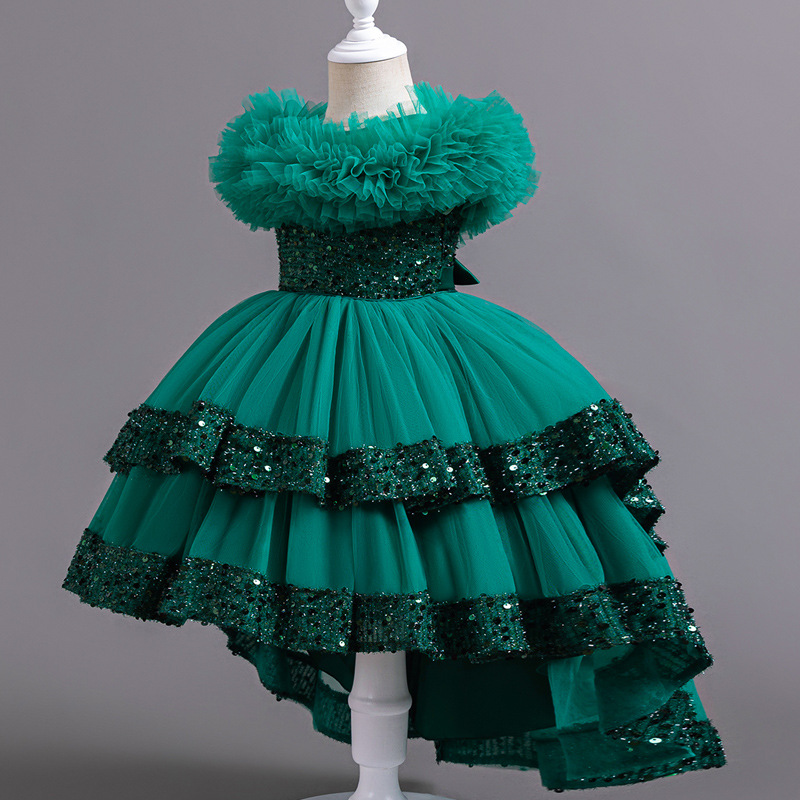 Girls' Dress Summer European and American Flower Girl Wedding Dress Princess Puff Dress Children's Host Piano Performance Dress Dress