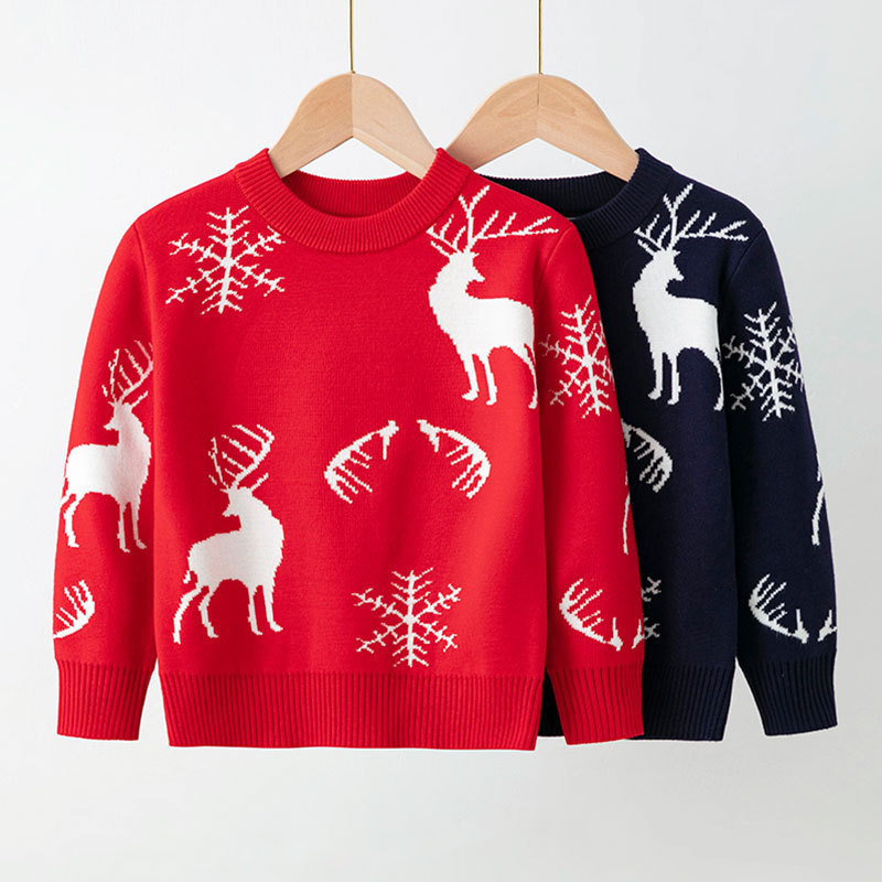European and American autumn and winter new men's and women's baby knitwear Christmas snowflake reindeer children's sweater in stock direct sales