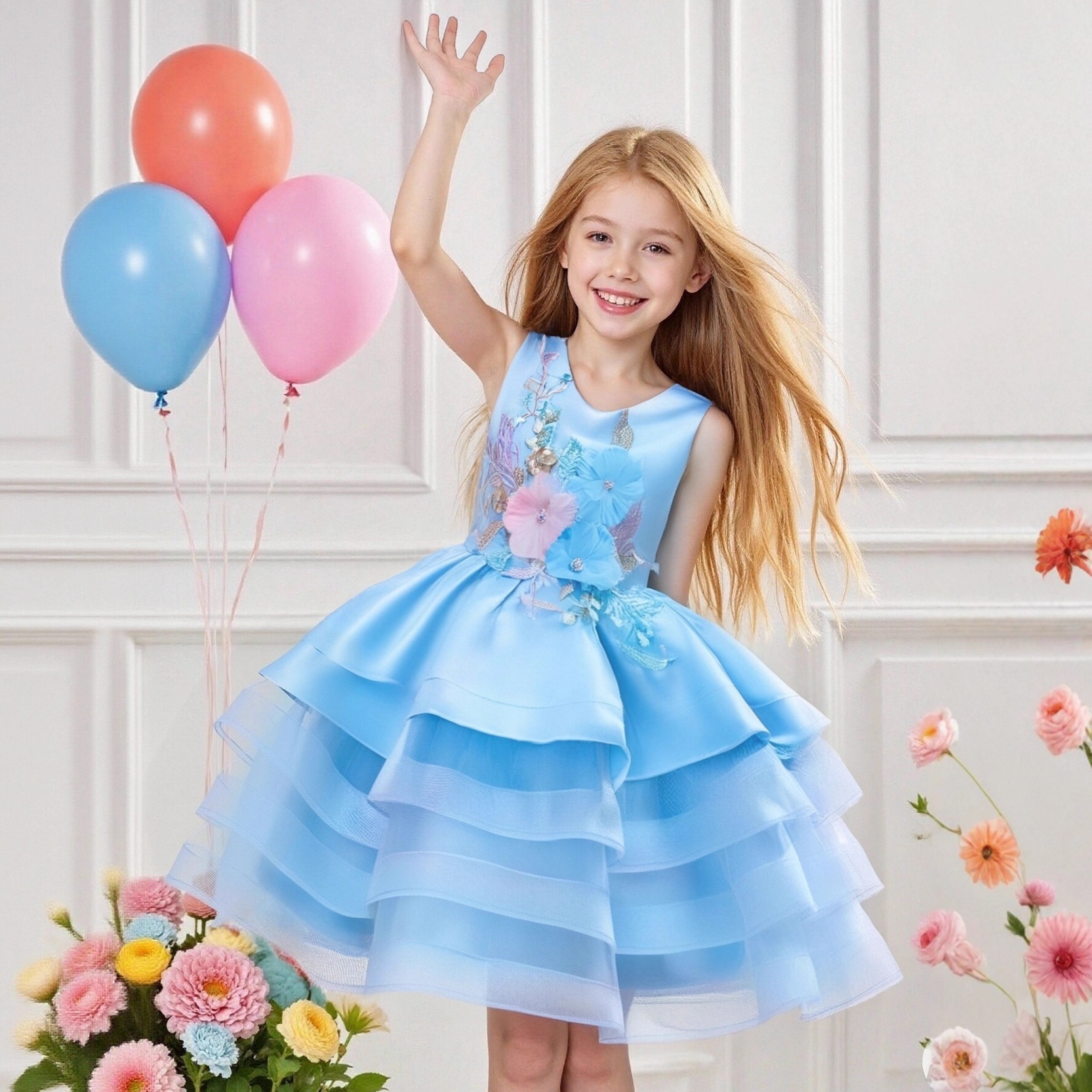 Hot selling new children's dresses in Europe and America, princess dresses, girls' fluffy dresses, flower girls' wedding dresses, children's dresses