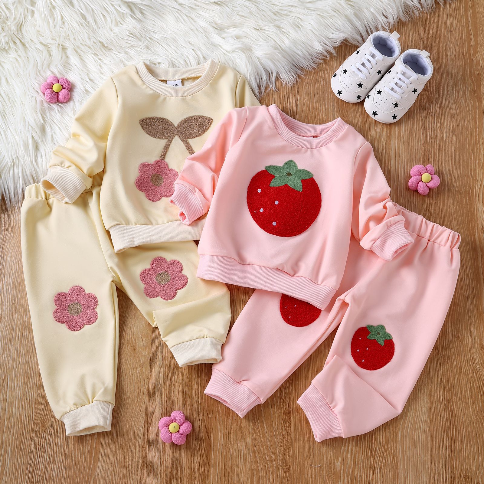 Foreign trade European and American girls' leisure fruit pattern long sleeved sweatshirt long pants two-piece set