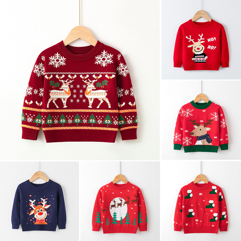 Children's boy cartoon pullover sweater for girls Christmas reindeer sweater for girls New Year autumn winter sweater