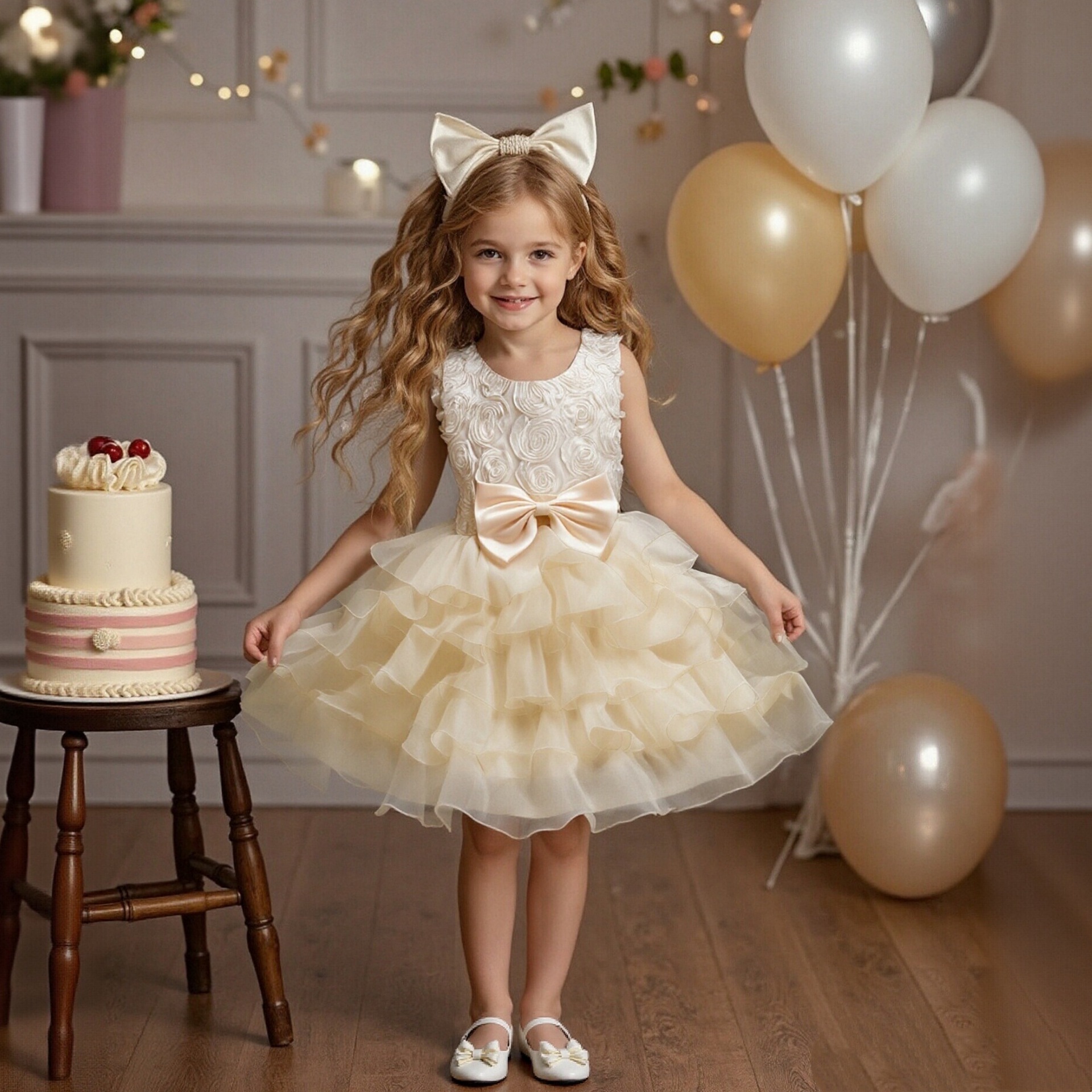 Hot selling children's dresses in Europe and America, flower girl mesh cake dresses, girls' princess dresses, girls' one year old dresses