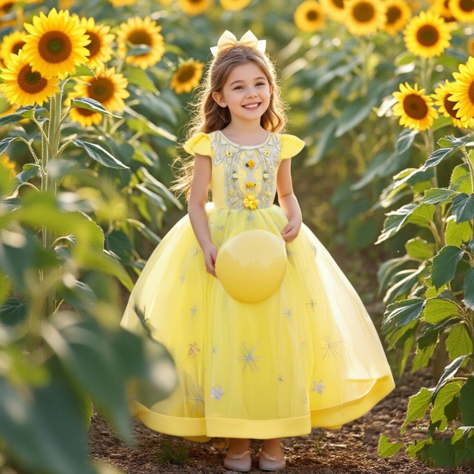 Cross border New European and American Children's Dress with sequins Embroidered Girls' Princess Skirt Long Campus Stage Performance Evening Dress