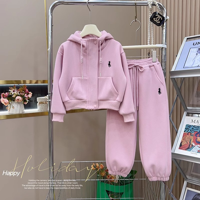 Internet celebrity girl Korean version set, autumn and winter new style, stylish hooded top, fashionable pants, solid color two-piece set