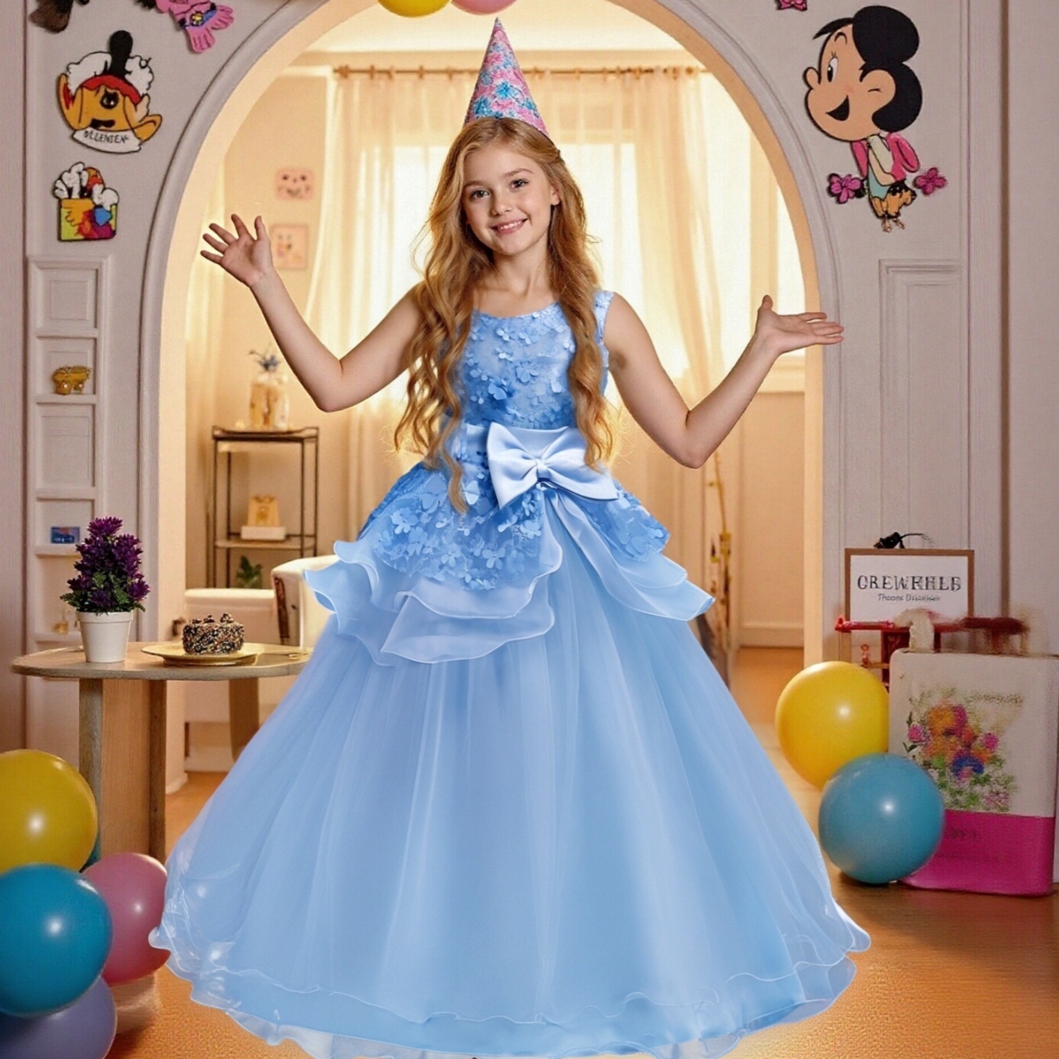 Cross border hot selling children's clothing dress, girls' princess dress, flower mesh fluffy dress, flower girl dress dress, one piece hair replacement