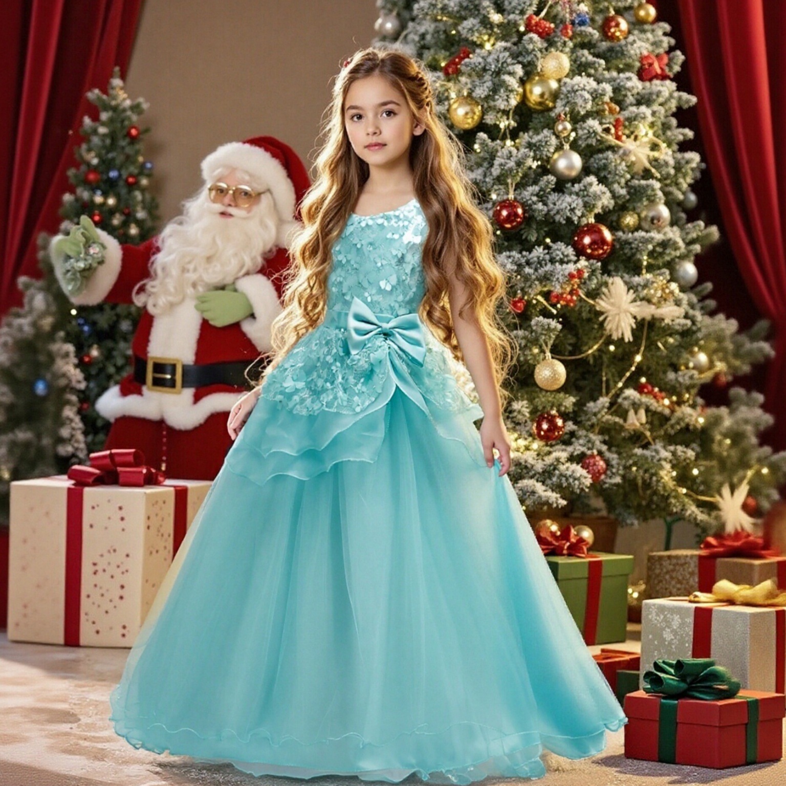 European and American style girls' dresses with floral bows, medium to large-sized princess dresses, hosting speeches, and wholesale of evening dresses