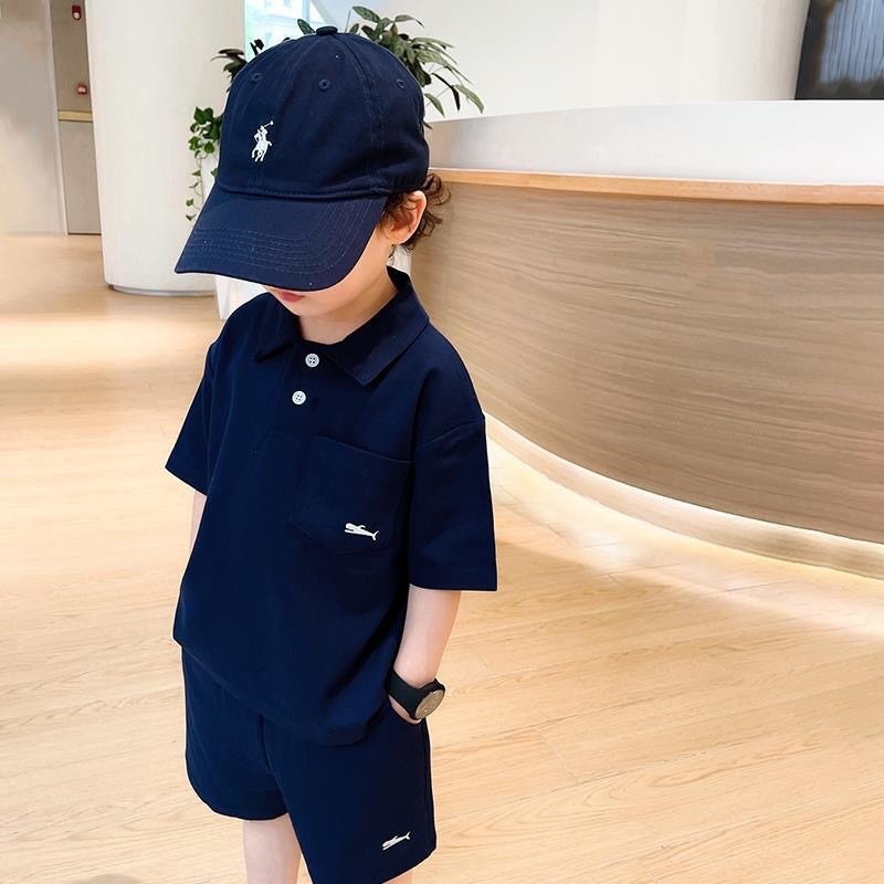 Boys and babies Korean version sports and leisure set, children's summer new style polo collar top shorts two-piece set
