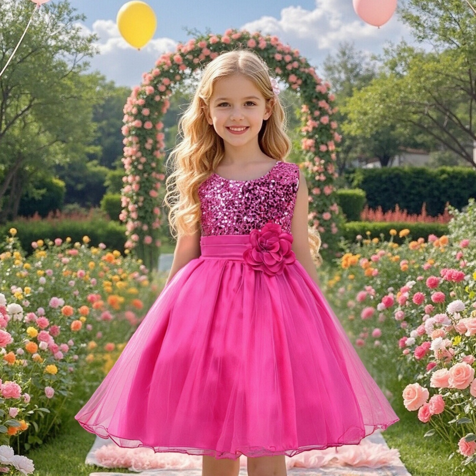 Hot selling children's dress in Europe and America, sequined mesh princess puffy skirt, Children's Day performance costume, one piece hair replacement