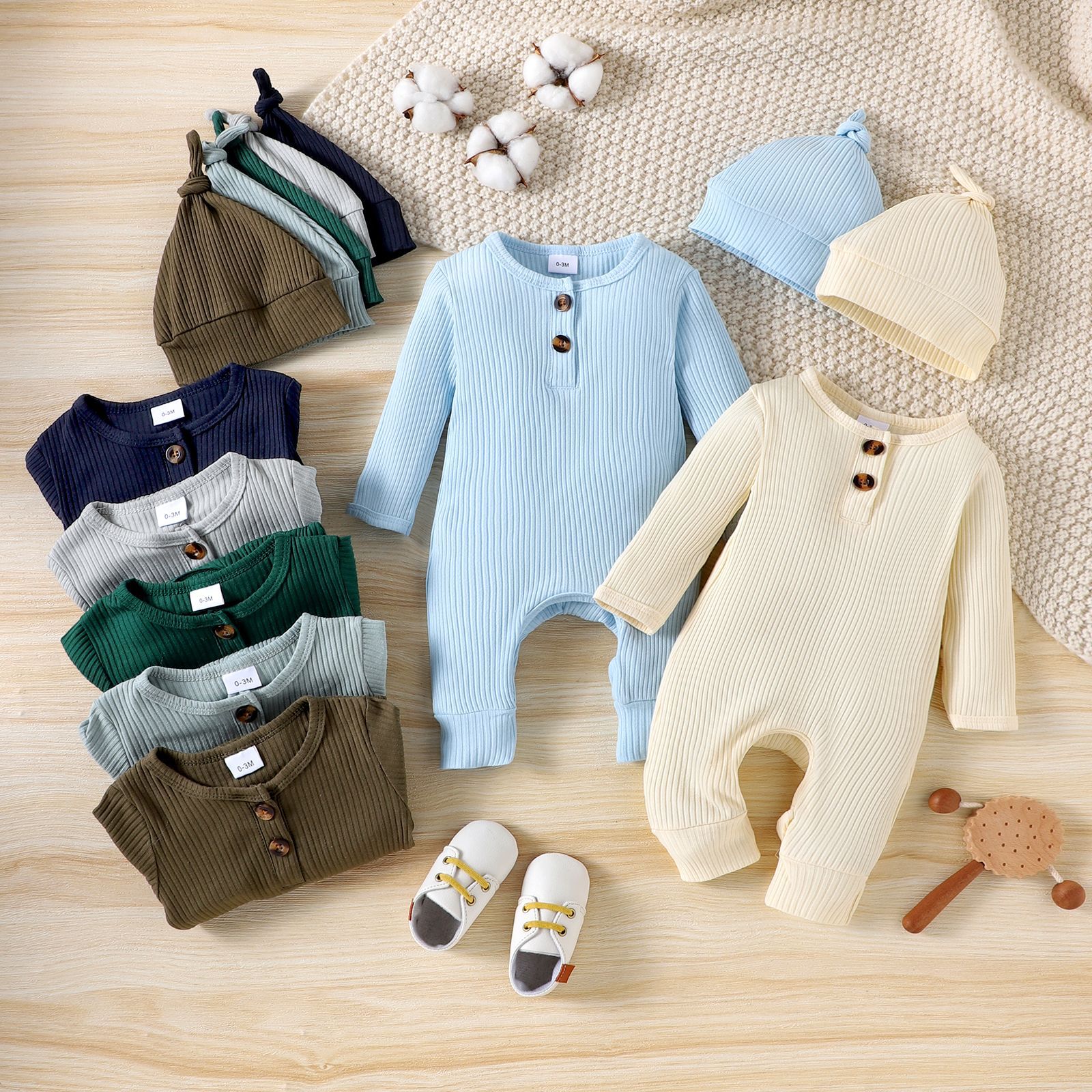 New foreign trade baby pit stripe solid color long sleeved jumpsuit