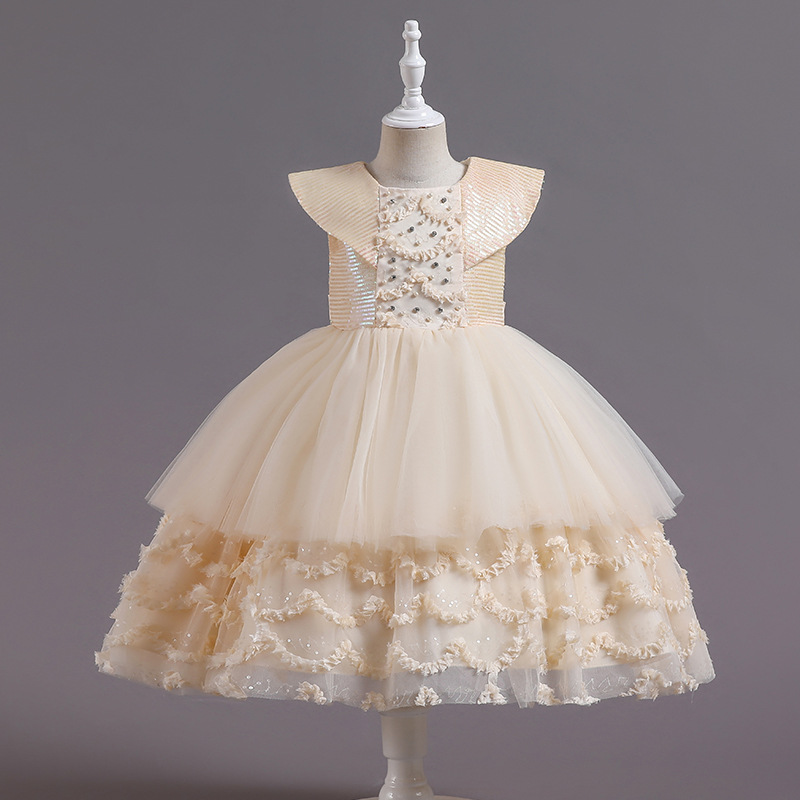 Children's dresses, princess dresses, nail beads, fluffy gauze, piano performance costumes, foreign trade, European and American baby clothing wholesale, summer