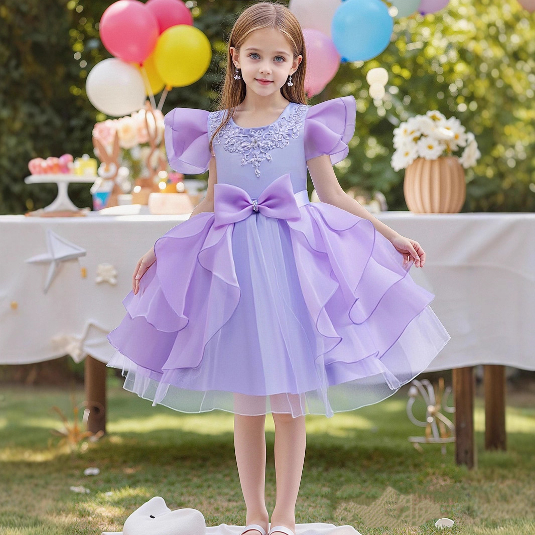 Cross border new girls' dress embroidered butterfly princess dress Christmas party dress Birthday flower girl stage performance dress