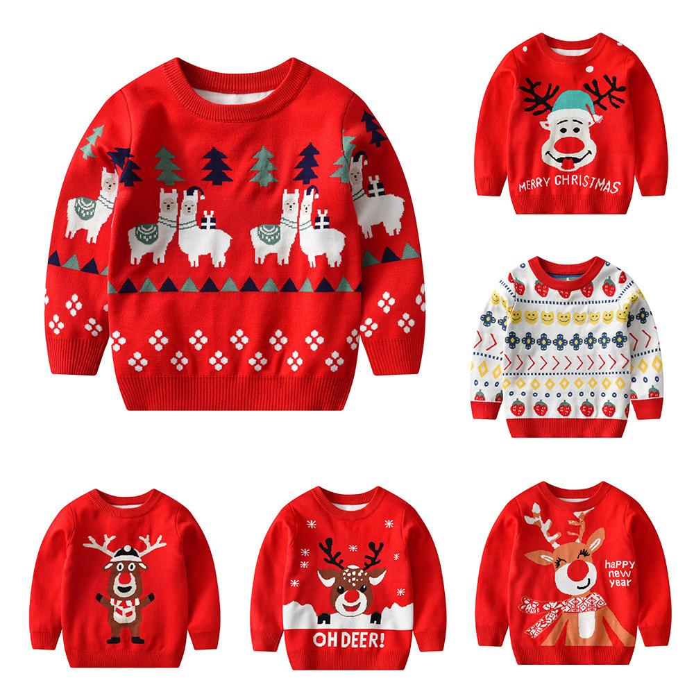New Christmas sweaters for European and American girls, children's clothing for autumn and winter, round neck knitted sweaters for boys, pullovers, Amazon