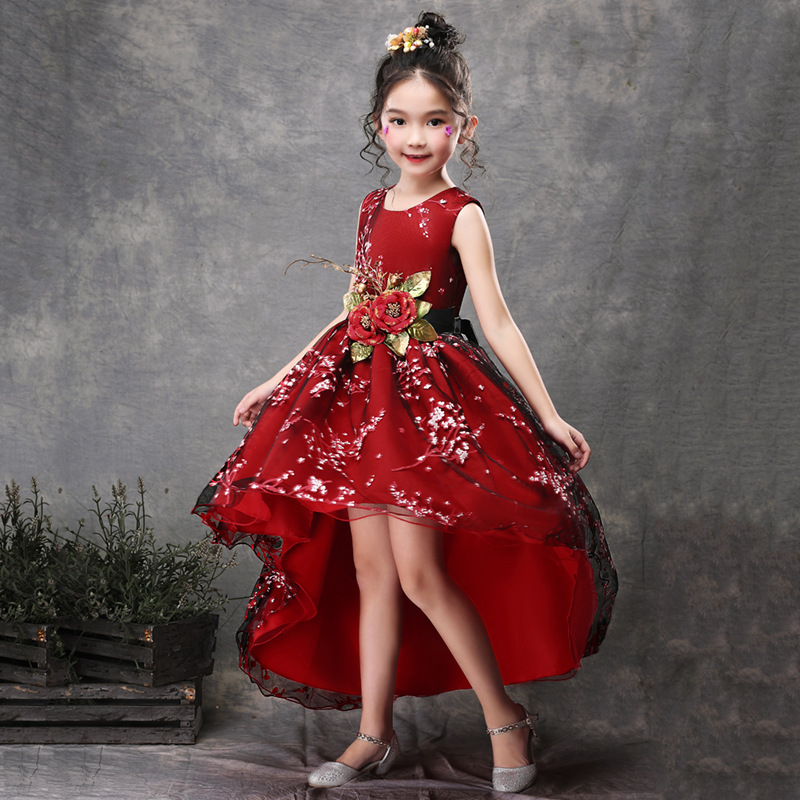 Zhongda Children's Mesh Printed Dress Handmade 3D Flower Princess Dress Performance Flower Boy Birthday Host Piano Dress