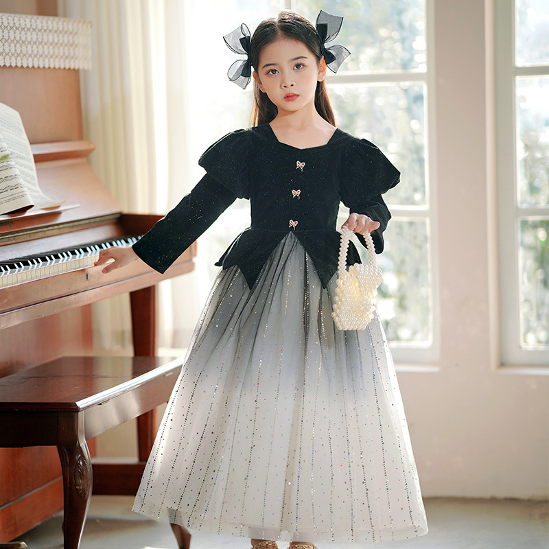 Children's dresses, light luxury, niche high-end princess dresses, girls' small hosts, piano playing dresses, autumn and winter dresses