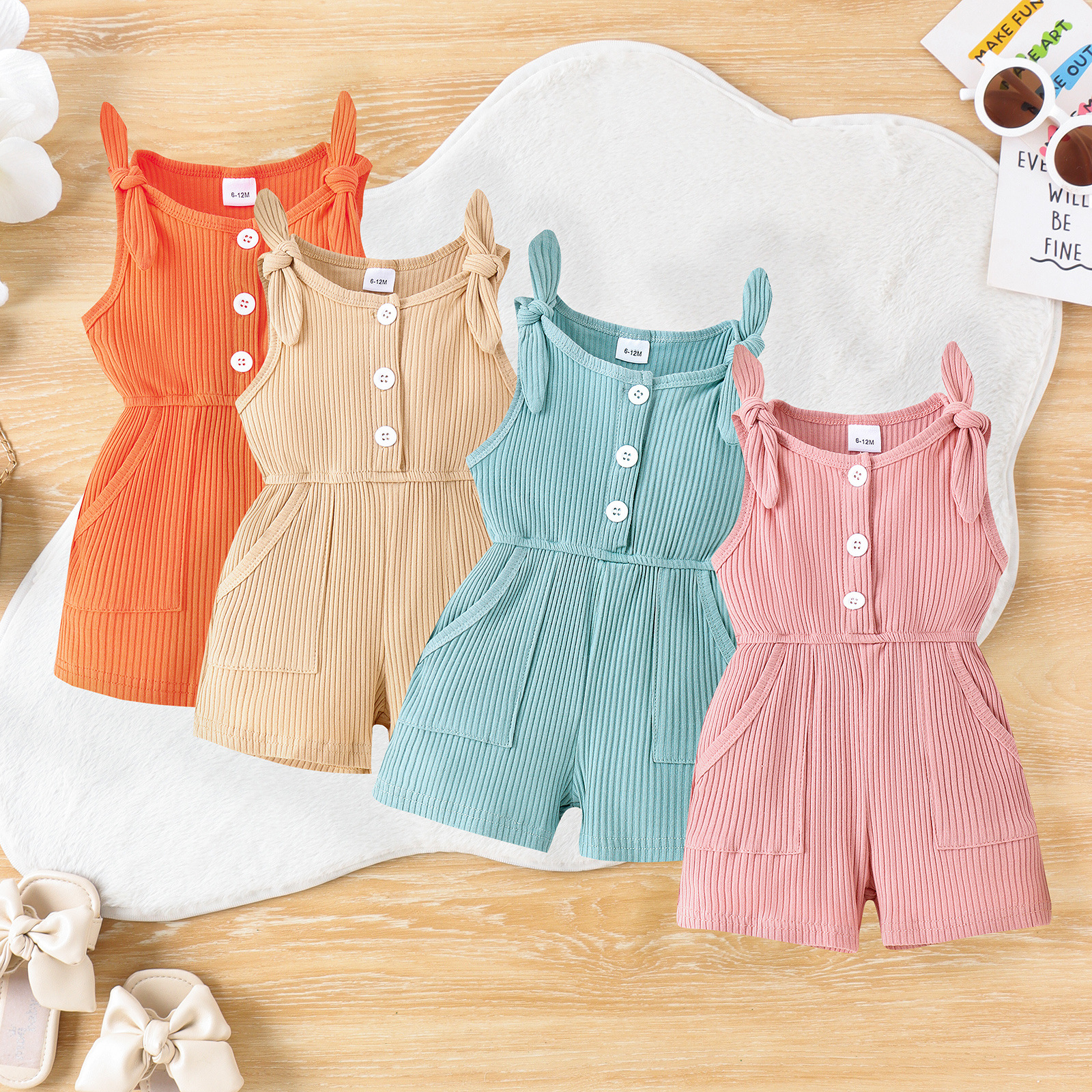 2024 Foreign Trade Children's Clothing Girls' Summer Strap Bow jumpsuit Women's Treasure Solid Color Casual jumpsuit Manufacturer